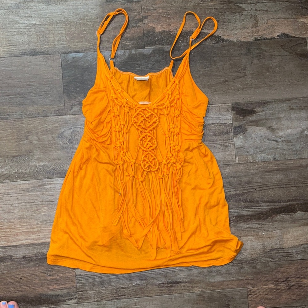 Orange day trip Boho style fringe top
